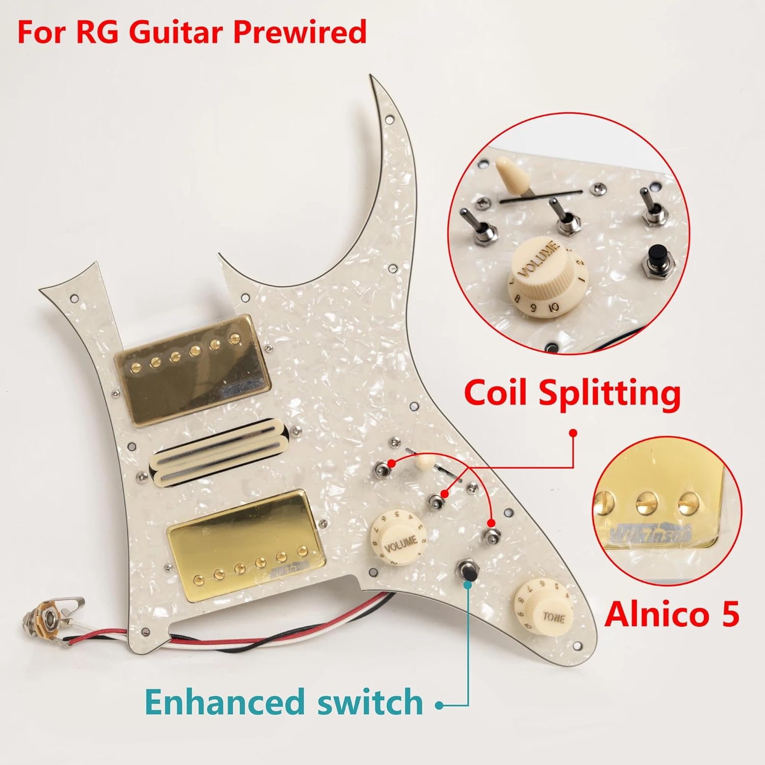 Guitar Prewired Loaded Pickguard for Ibanez Electric Guitar with Coil Splitting HSH Alnico 5 Humbucking Pickups Set RG Guitar Replacement Parts
