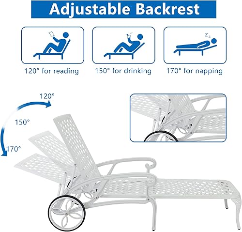 Miniatura 6 de Outvita Sillas de salón para exteriores, patio reclinable de aluminio fundido con respaldo ajustable y ruedas giratorias para patio trasero, porche,