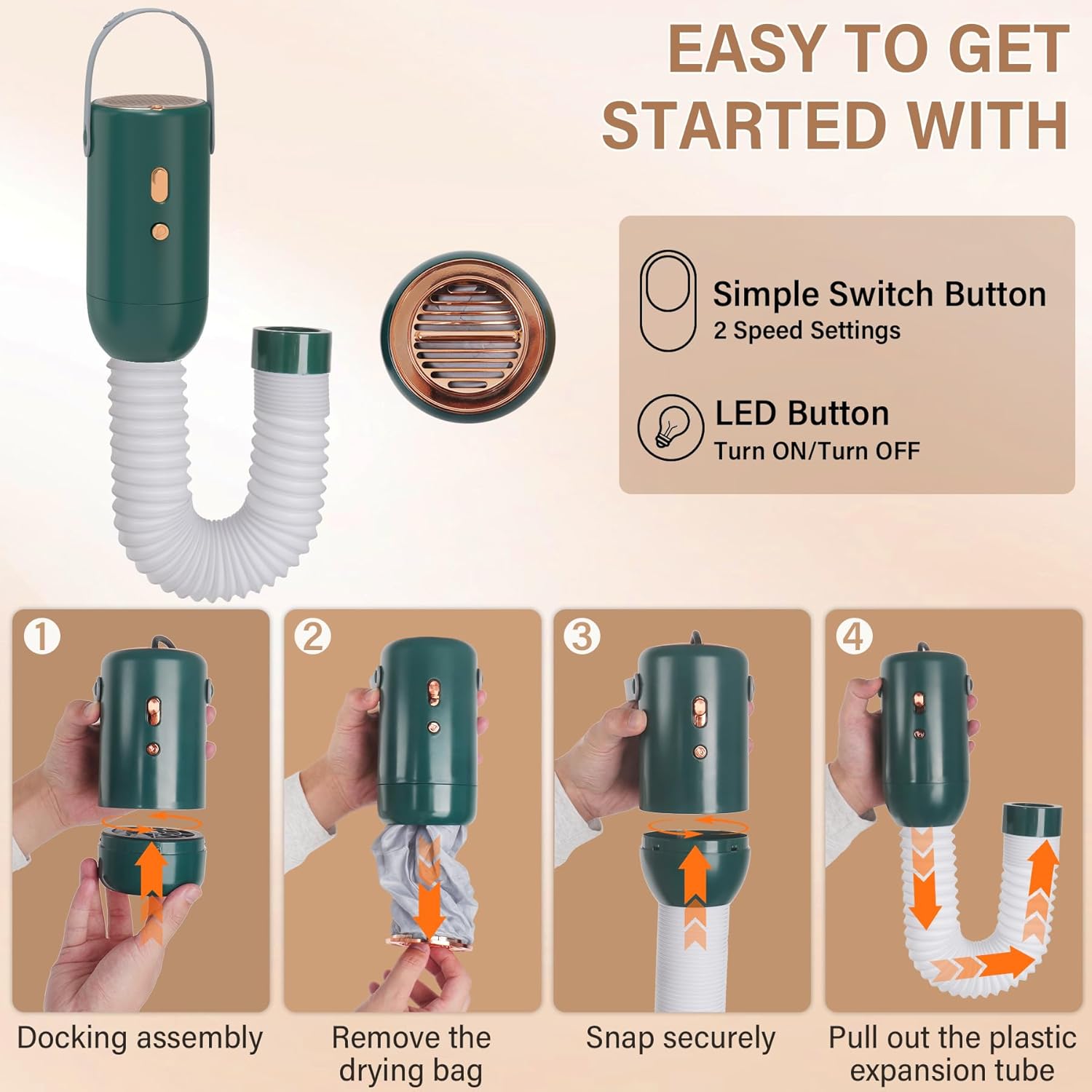 Portable Clothes Dryer - Compact Dryer for Travel, RV, Apartment, Home Detachable Mini Drying Machine with Fabric Cover for Light Clothes, Underwear (Green)