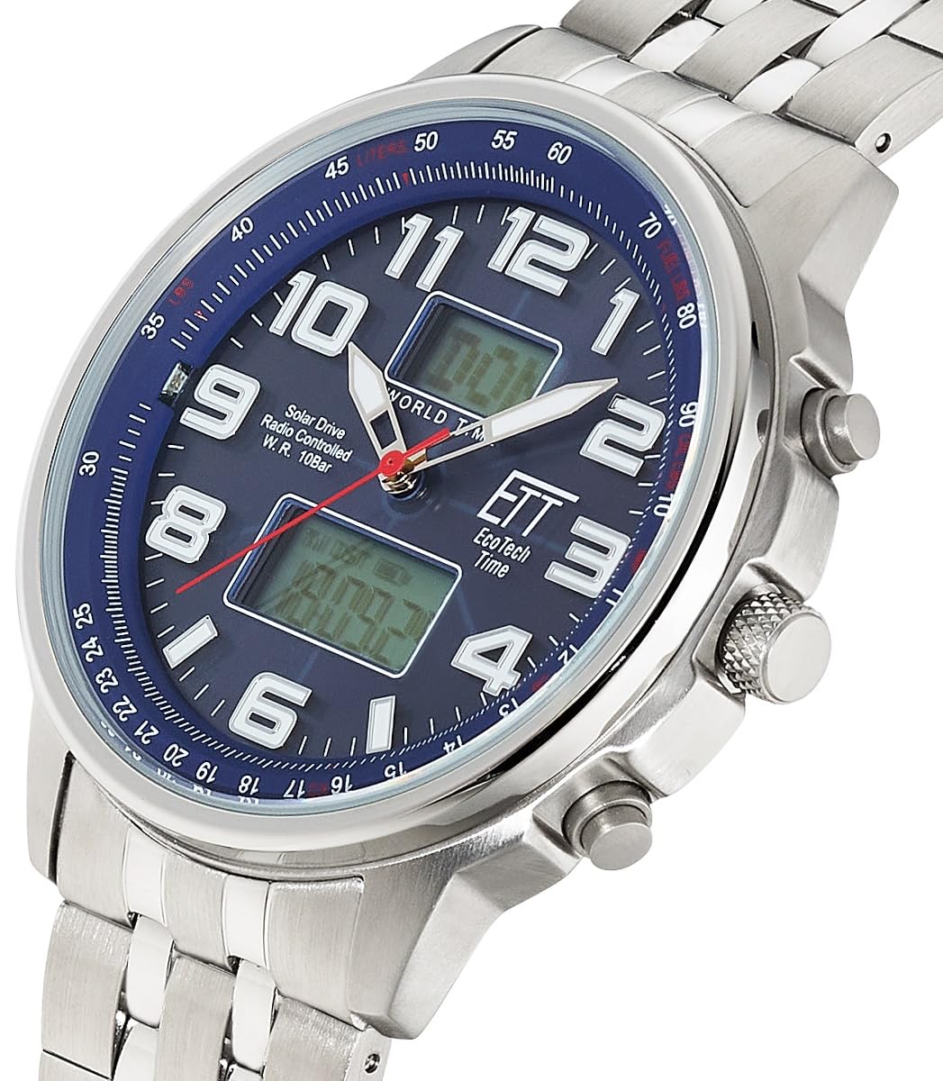 ETT Eco Tech Time Funk Solar Herren Uhr Analog mit Edelstahl Armband EGS-11733-32M