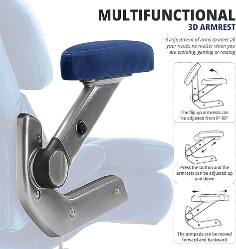 Miniatura 6 de Silla de oficina grande y alta de tela de 700 libras, silla de computadora grande con soporte lumbar ajustable, brazos abatibles 3D, ruedas de