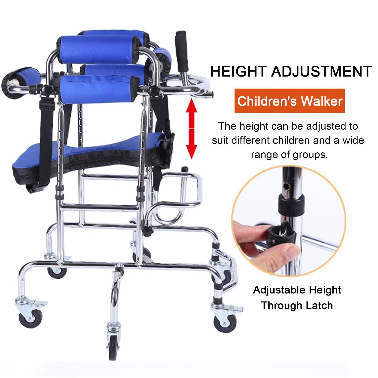 Andador andador con asiento para niños, altura ajustable, ancho con ruedas, marco de pie para rehabilitación de hemiplejía, 6 ruedas, antiinclinación, cinturón plegable, ayuda para caminar