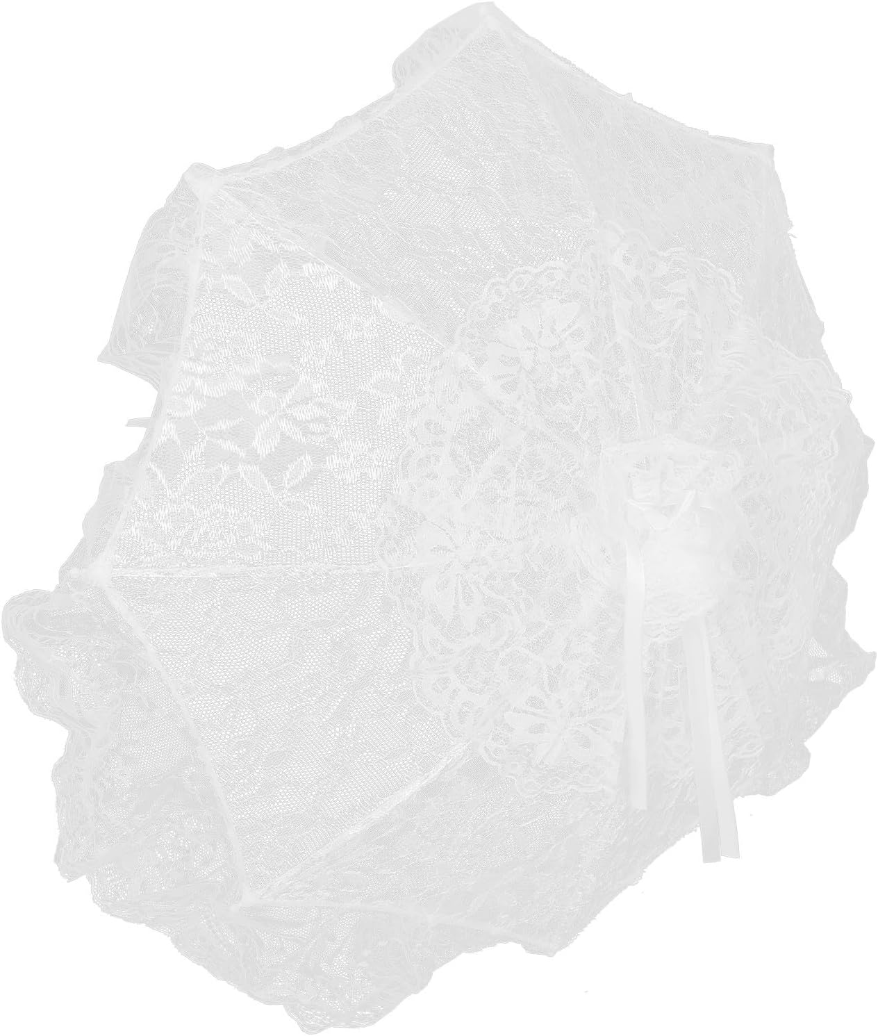 SECFOU White Lace Bridal Parasol Umbrella for Bride Photography Banquets