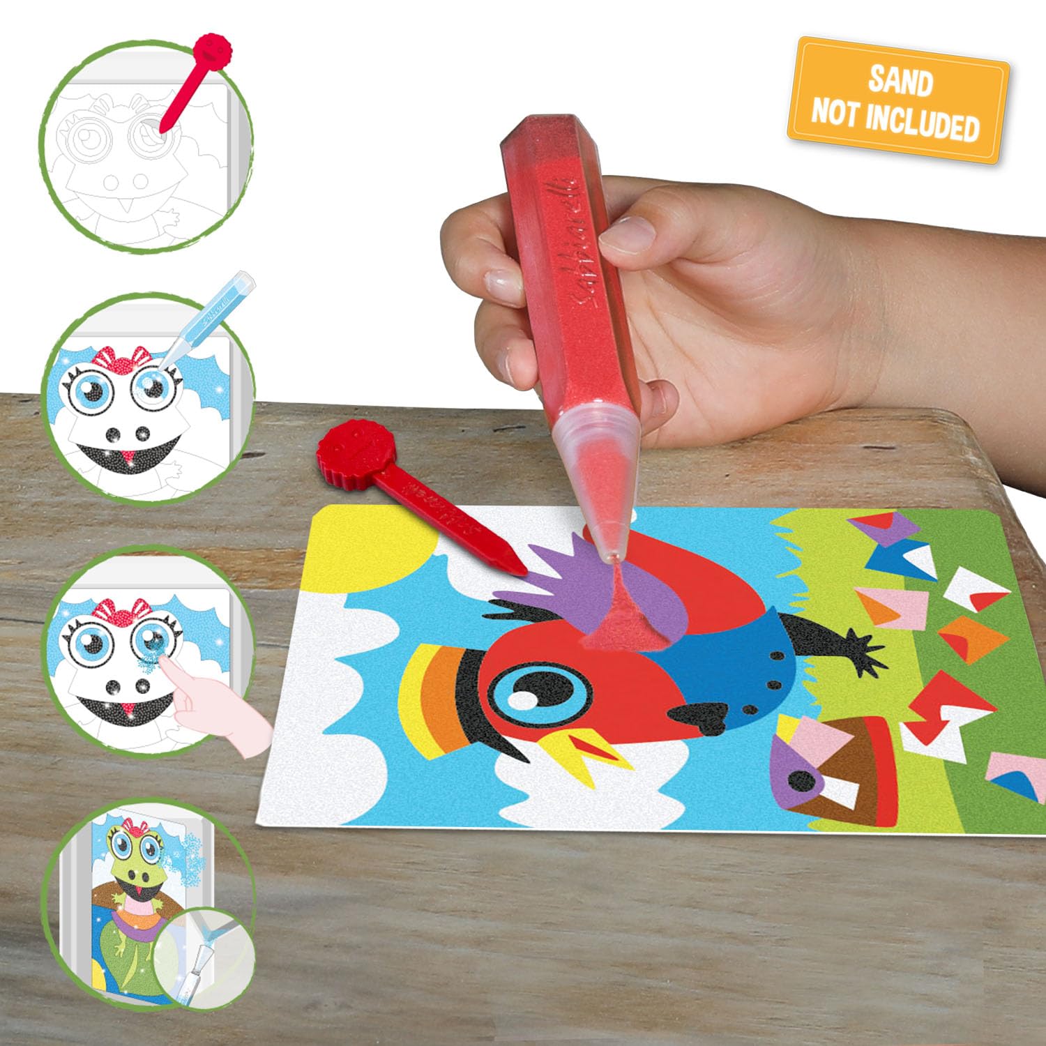 Sabbiarelli Sand-it For Fun – Kit Dinosand 5+ | Kit de Sand Art Dinosaures 100% Made in Italy avec Sable Coloré, Dessins Adhésifs et Accessoires | Loisirs Créatifs 5-12 ans