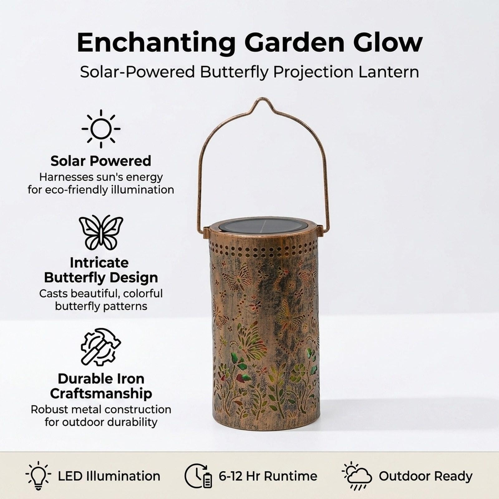 Linterna Solar para jardín Exterior, decoración LED Hierro, Linterna Decorativa para paisajes, Luces Colgantes, luz proyección para, Flor de Mariposa
