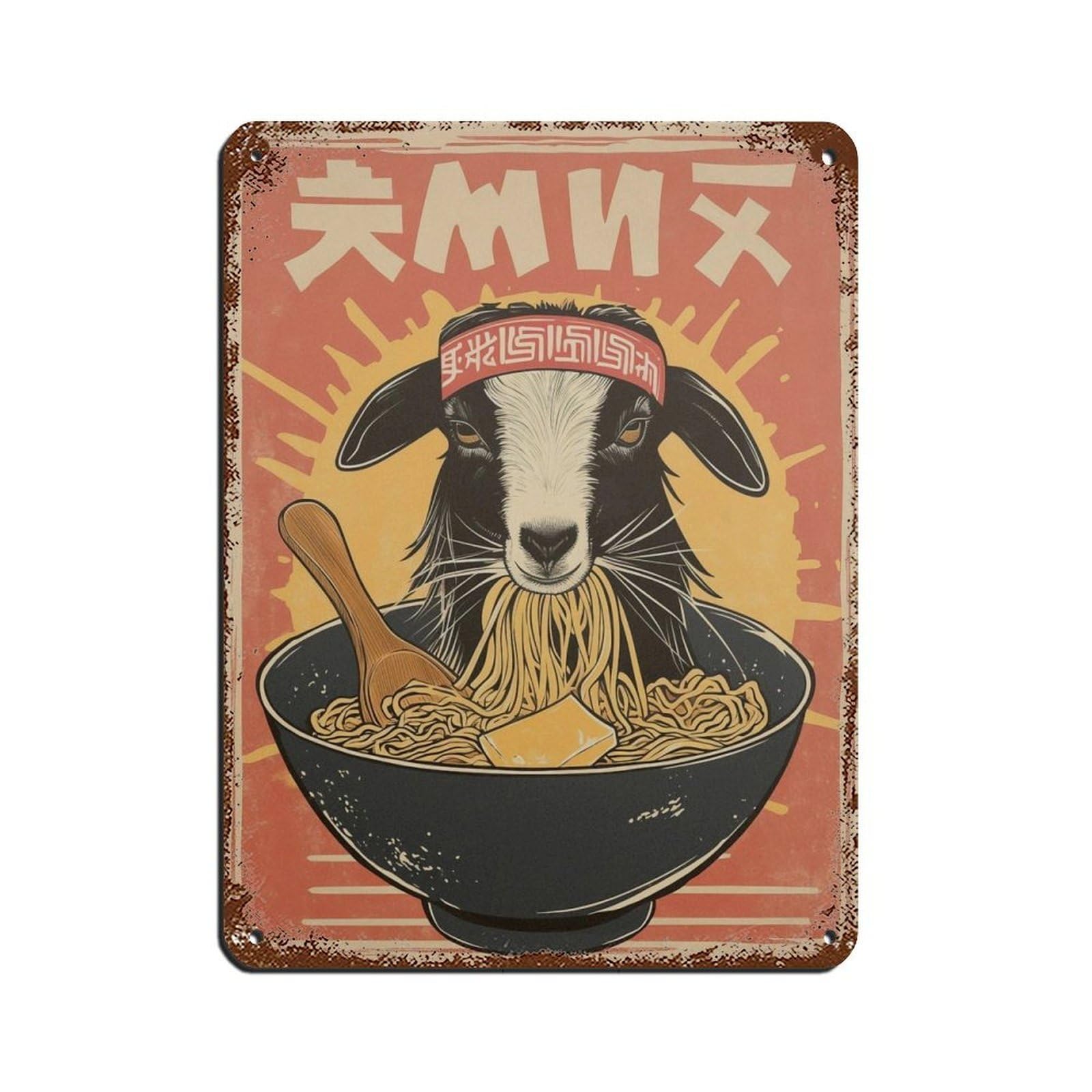 Lxwnze 30L X 40W Cm Leuke Poster Met Geit Die Ramen Eet Tin Sign Vintage Metal Pub Club Cafe Bar Home Wall Art Decoration Poster Retro 12X16inch(30X40cm)