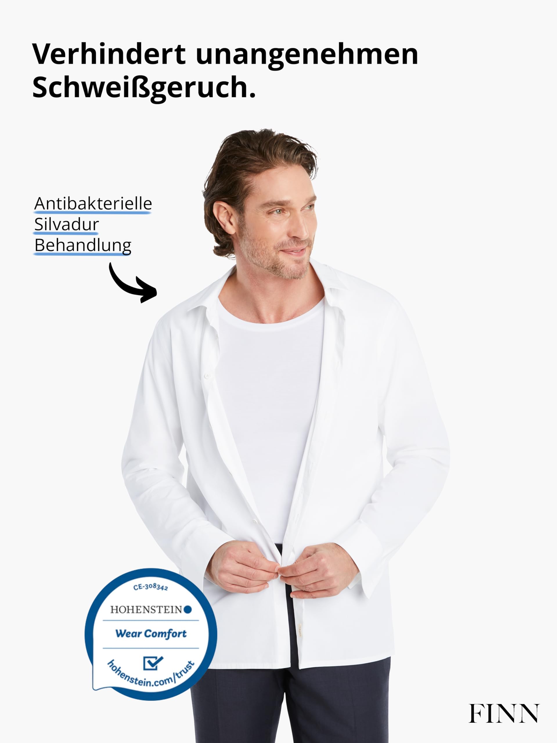 FINN Anti-Schweiß Shirt Herren Rundhals Achselpads gegen Starkes Schwitzen