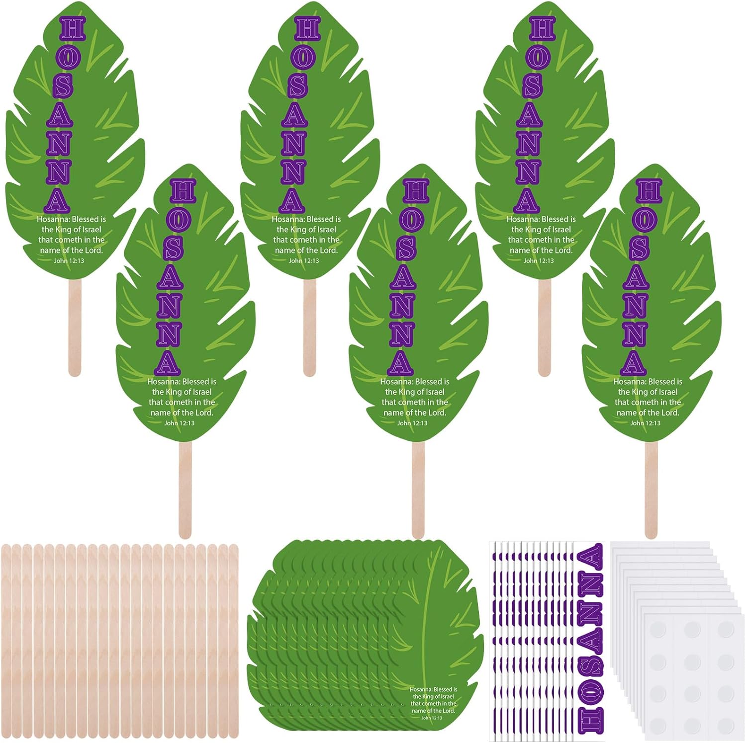 Frienda 30 Set Palm Sunday Crafts Religious Easter Crafts Kit Include 30 Pcs Palm Leaves Cards 30 Hosanna Stickers 50 Sticks Christian Easter Crafts for Sunday School Spring Activities