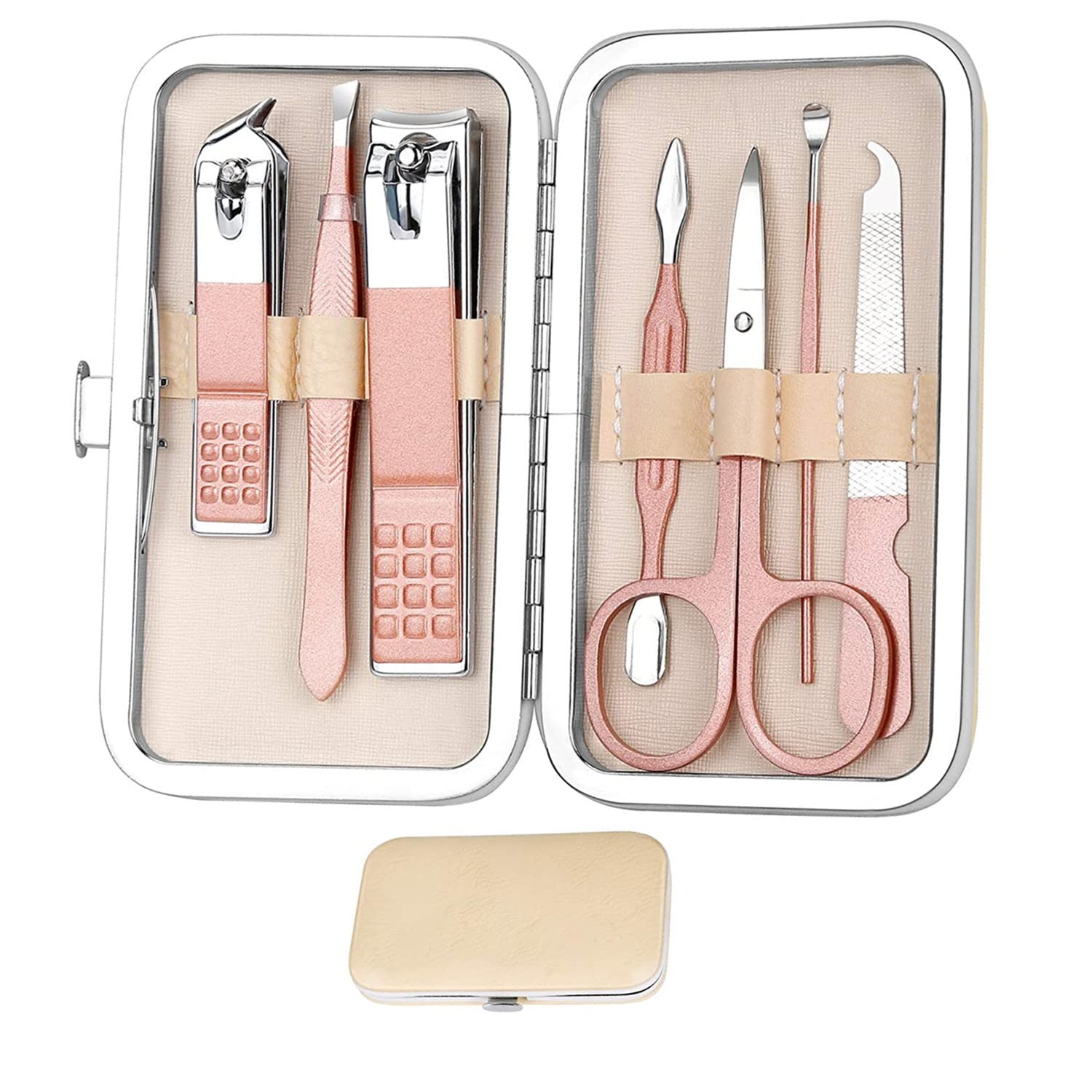 Manicure Set for Women, Manicure Set Essential 8-Piece Set Fashion Professional Stainless Steel Nail Clippers Pedicure Kit Grooming Tools for Girls(Pink)