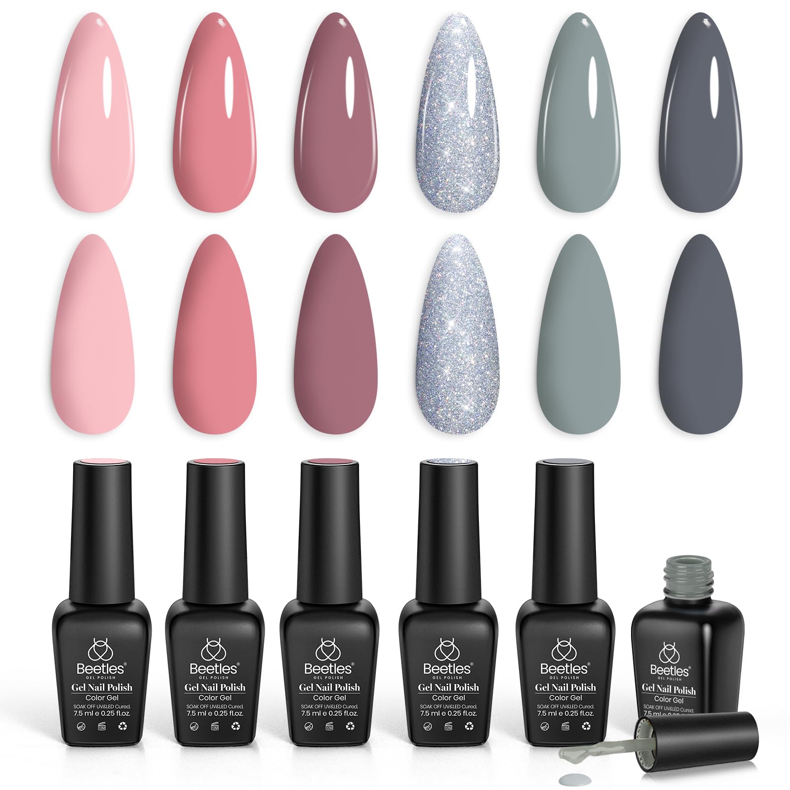 beetles Gel PolishBridesmaid Beauty Classic Nail Set - Nude Gray Pink 6 Colors Wedding Kit Popular Nail Art Design Soak Off Uv LED Lamp Nail Manicure Kit Gifts Set