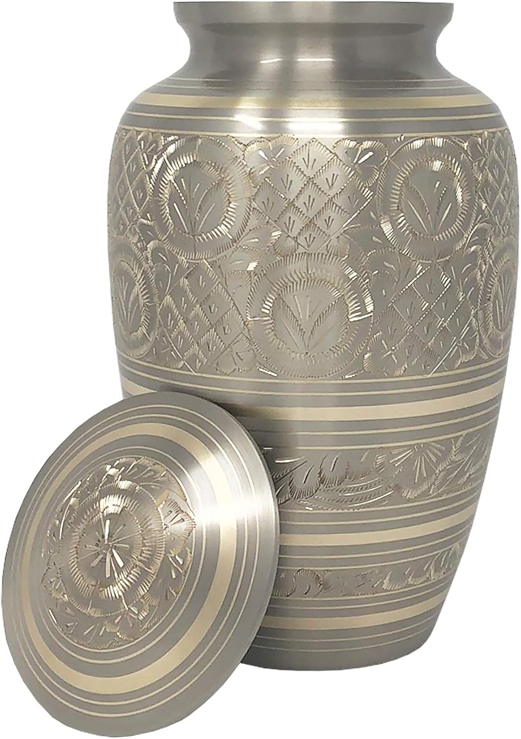 Platinum Adult Urn - Silver Adult Cremation Urn - Hand Engraved Accents - Momentful Life