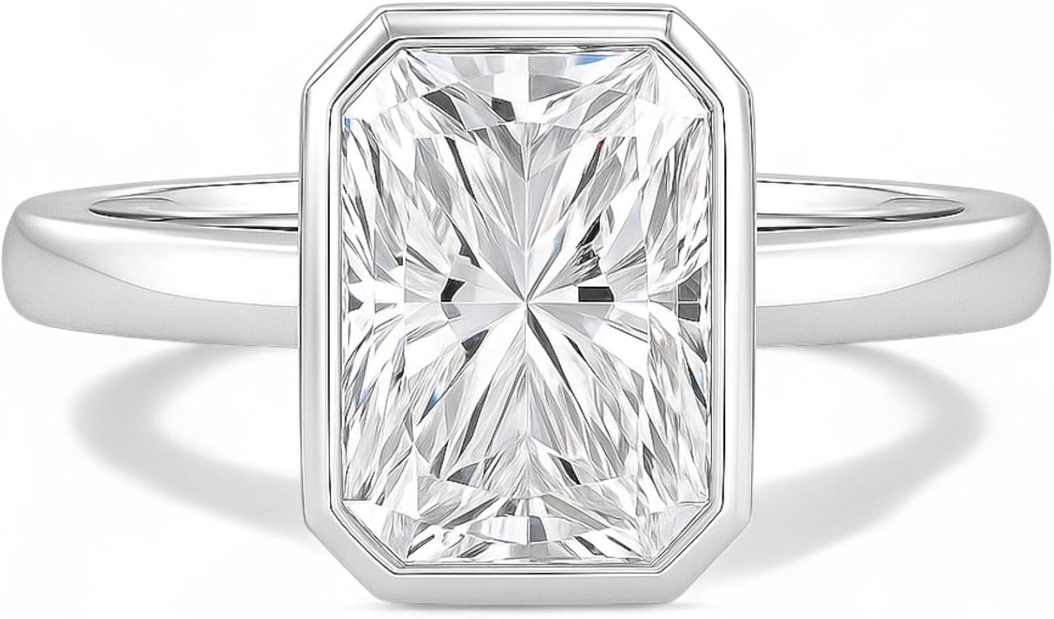 Solitaire Moissanite Ring for Women Radiant Cut14K Solid Gold Ring Bezel Set Tarnish - Free Ring Engagement Jewelry Minimalist Birthday Gifts Holiday Anniversary,