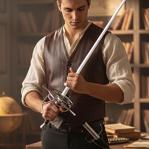 Miniatura 4 de SZCO Supplies - Espada de estoque elegante de 43.5 pulgadas para adultos con vaina, espada de esgrima medieval, hoja de metal de acero inoxidable,