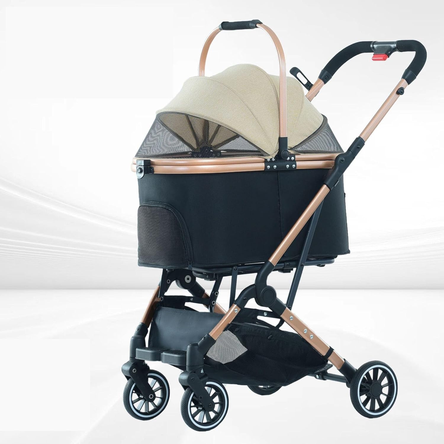 Dog Stroller, 3 in 1 Dog Cats Pushchair, One-Click Foldable Cat & Dog Stroller with Detachable Carrier, Storage Basket, Cup Holder, Removable Hanging Bag, Car Seat, Buggy