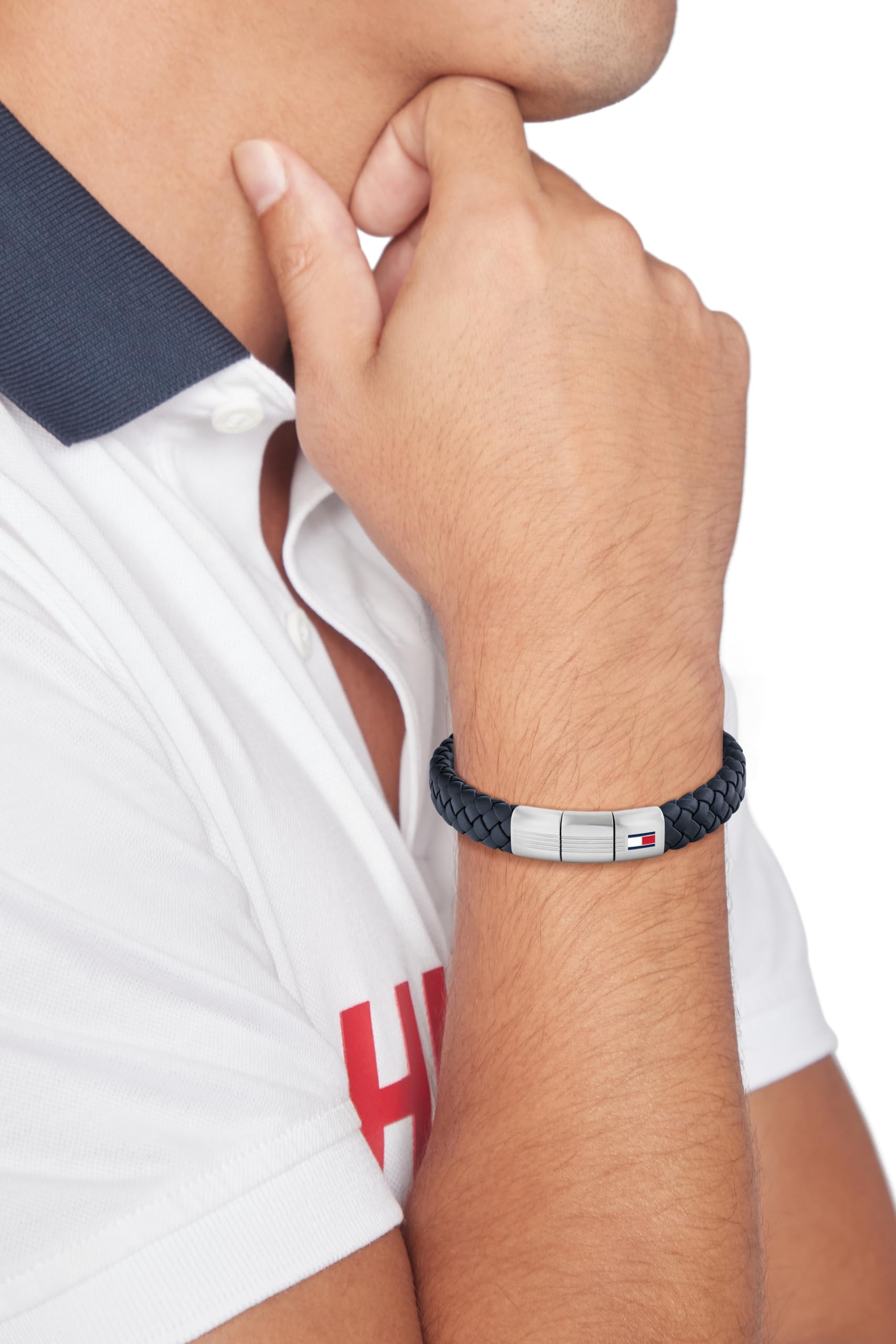Tommy Hilfiger Biżuteria męska pleciona skórzana bransoletka niebieska - 2790660