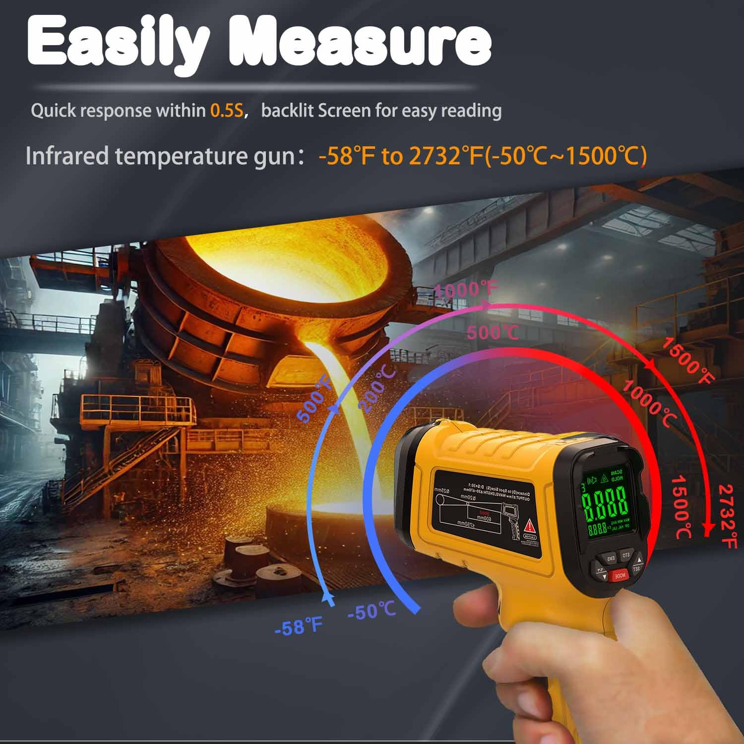 Photo 1 of Surpeer Infrared Thermometer High Temperature Gun -58?~2732?, 50:1 Distance Ratio, Digital Laser IR Temp Gun for Cooking, Pizza Oven, Engine, Kilns, Forges, Industry, and Home Repair.