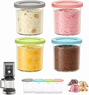 Juego de 4 recipientes para helados Ninja Creami Deluxe NC300 con tapa, 470 ml