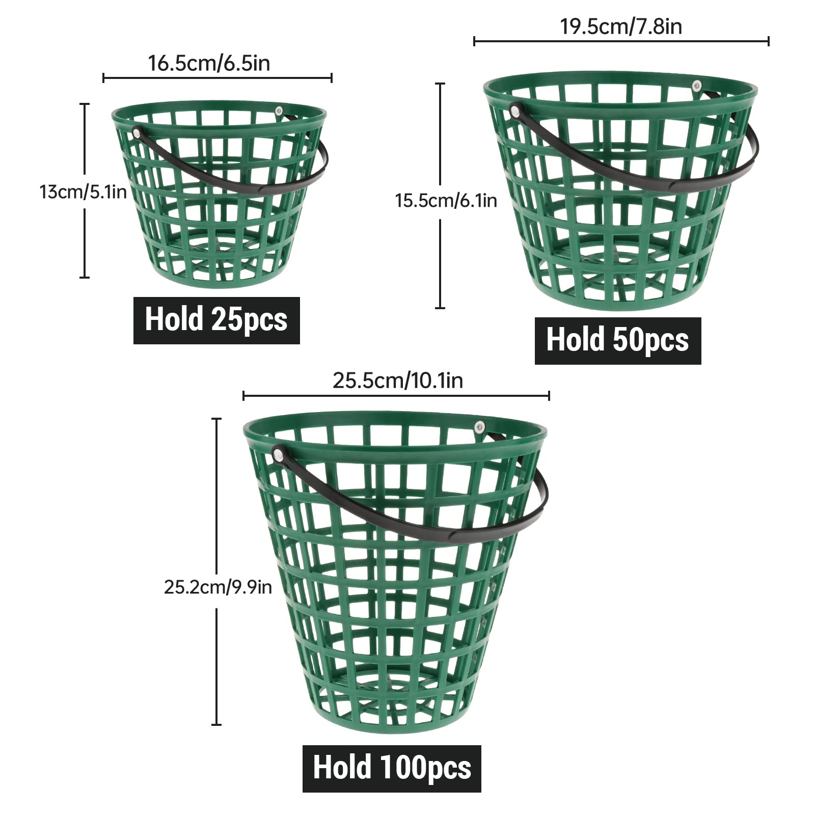 T TOOYFUL Golf Panier Collecte Balles Seau Stockage Poignée 50 Boules