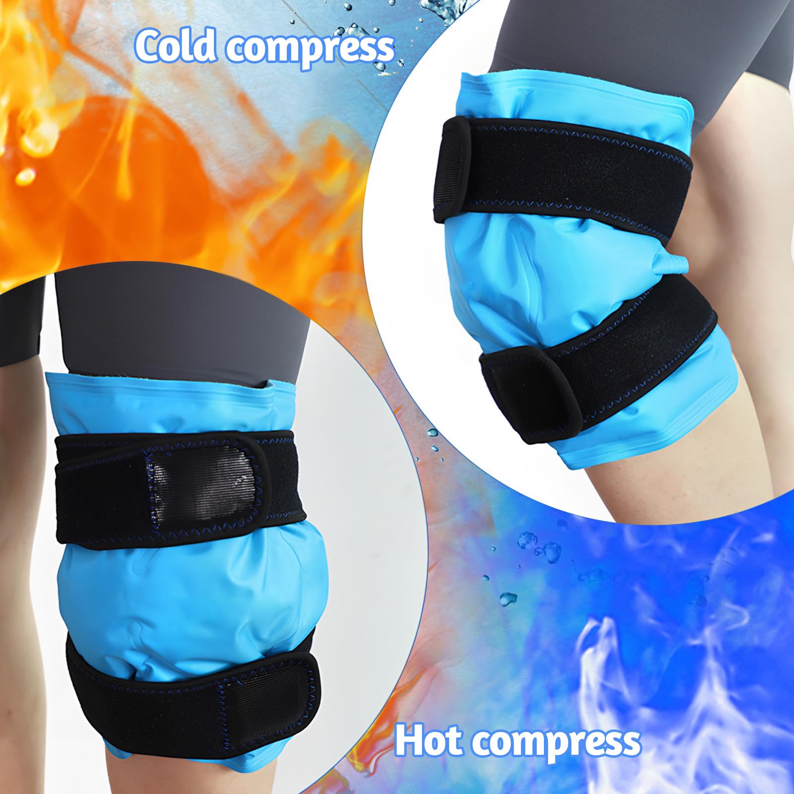 Bolsa Hielo Reutilizable, Bolsas Gel Frio con Correas, Envoltorio de Gel Frío, Bolsas Gel Frio Reutilizables, compresa caliente o fría, para Lesiones en las Piernas, Hinchazón, Esguinces
