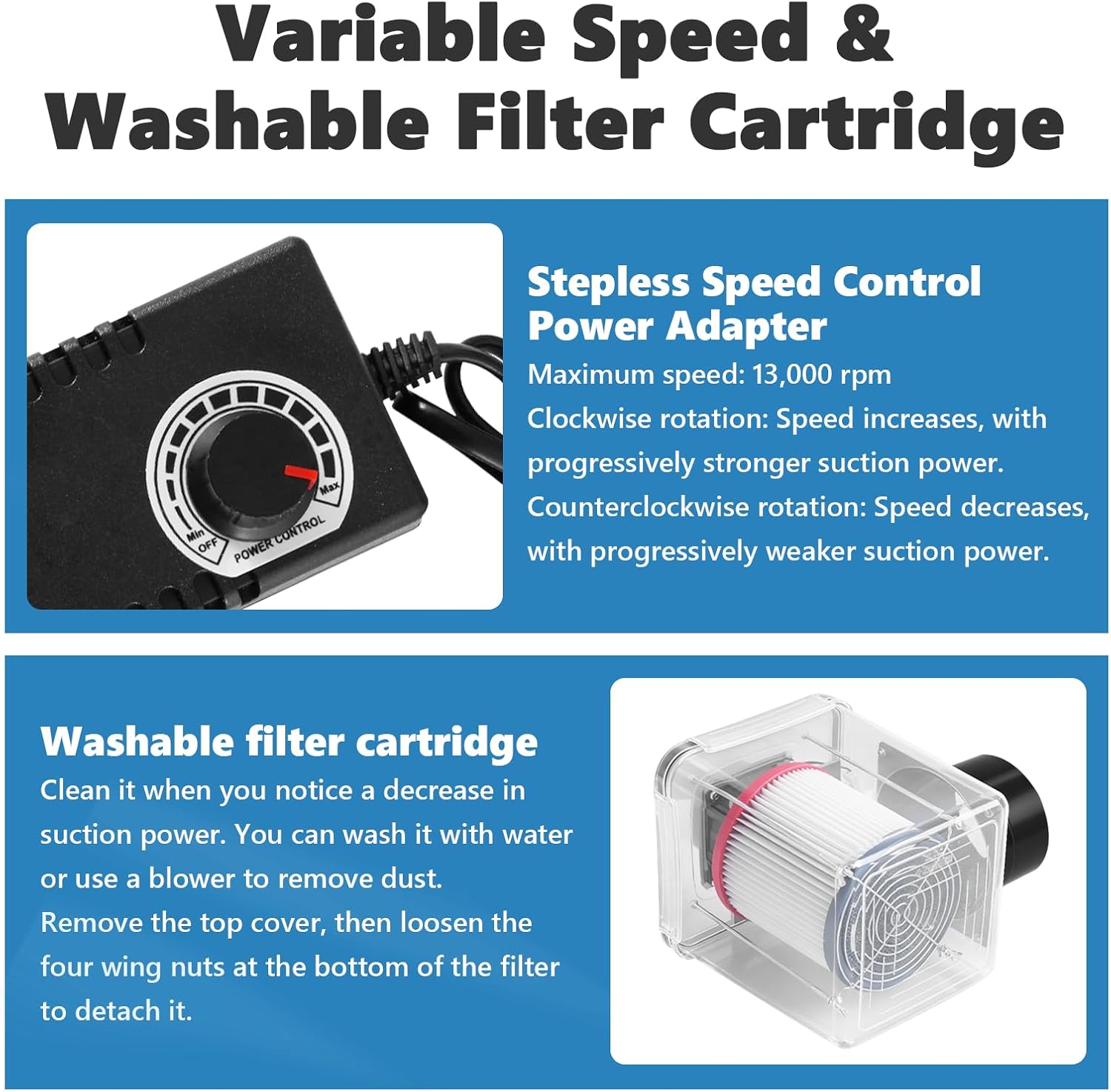 MXBAOHENG Desktop Woodworking Dust Collector, 60W Benchtop Dust Collection System for Jade, Plastic, Wood Carving, Grinding and Polishing Work