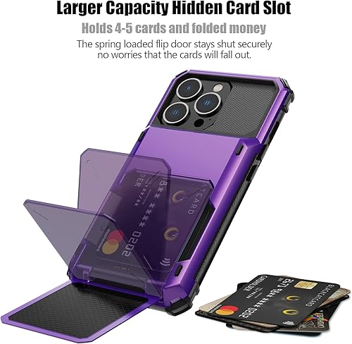 Miniatura 2 de Nvollnoe Funda para iPhone 13 Pro Max con tarjetero almacena 5 tarjetas Funda de doble capa resistente a prueba de golpes con ranura oculta para