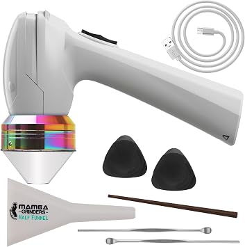 Mamba Grinder Electric Spice Grinders. Easy to Load One-Handed Use 1g USB Rechargeable Mill | Aluminum teeth, one-handed prep, clear cone spout, USB cable, cleaning tools, reverse grinding, portable convenience