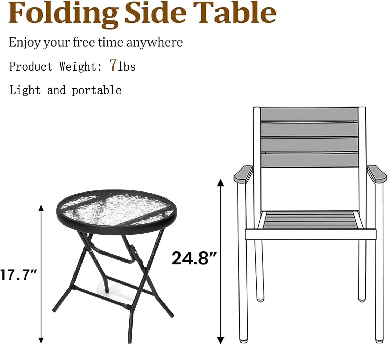 2 Pieces Outdoor Side Table - Small Patio End Table All Weather, Patio Furniture Sets and Outside Furniture for Pool, Balcony, Deck, Porch, Black