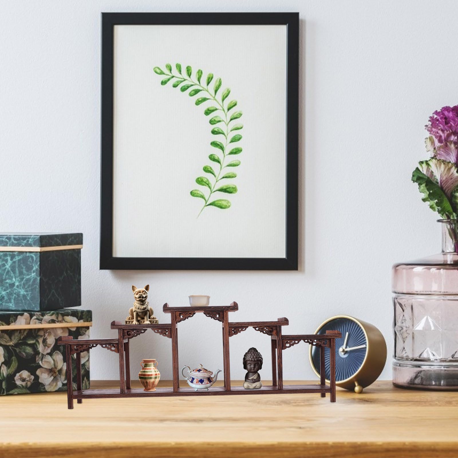 Espositore in Legno per Figure, Organizer da Tavolo, Stile Naturale