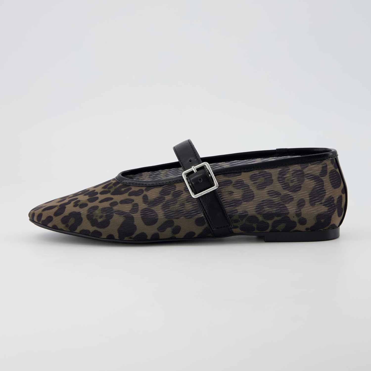 CUSHIONAIRE Moma Women's Leopard Print Mesh Mary Jane Flats – Buckle Strap, Memory Foam, Wide Widths Available