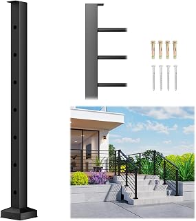 1 Pack 35"x3"x3" Horizontal Aluminum Deck Railing Post, Level End Post, Black Textured Powder-Coat Finish Horizontal Rail System for Outdoor Decks, Porches & Balconies