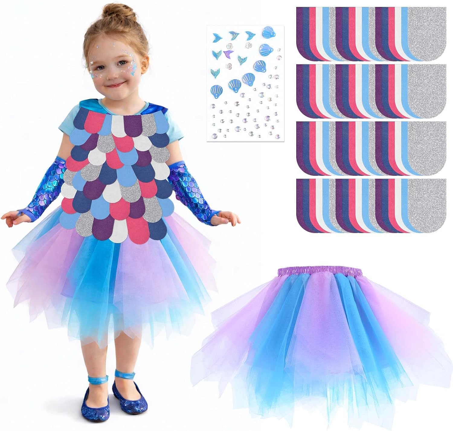 Kavoc Rainbow Costume Set Includes Rainbow Tutu Skirt Mermaid Scale Fabric Pieces Book Story Character Costume Accessories for World Book Day Cosplay Party Supplies