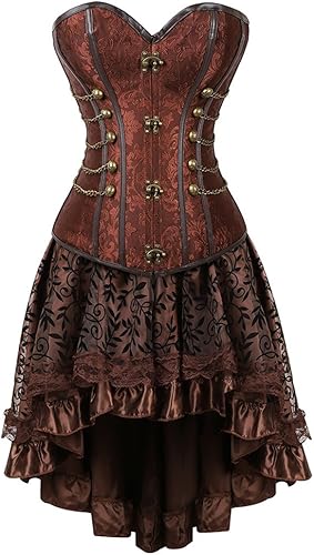 Kranchungel Vestido de Corsé Steampunk con Falda Renacentista para Mujer, Corsé Gótico de Burlesque, Disfraces de Corsé