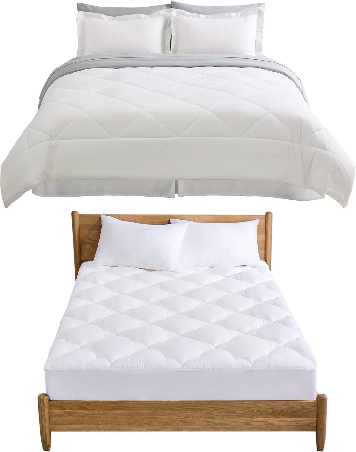 Bedsure White Queen Comforter Set 7 Pieces Bundle Cotton