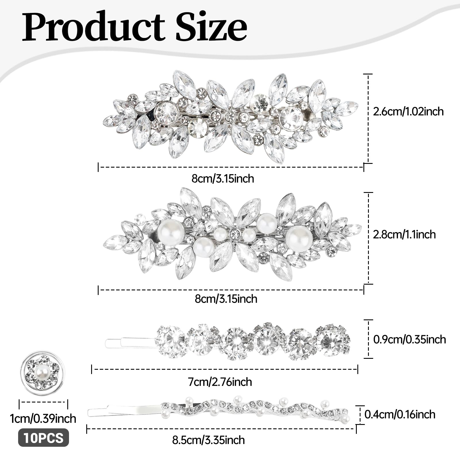BATHRINS 14Pcs Rhinestone Hair Clips for Women Silver Hair Barrettes Sparkly Crystal Hair Clip - Image 2