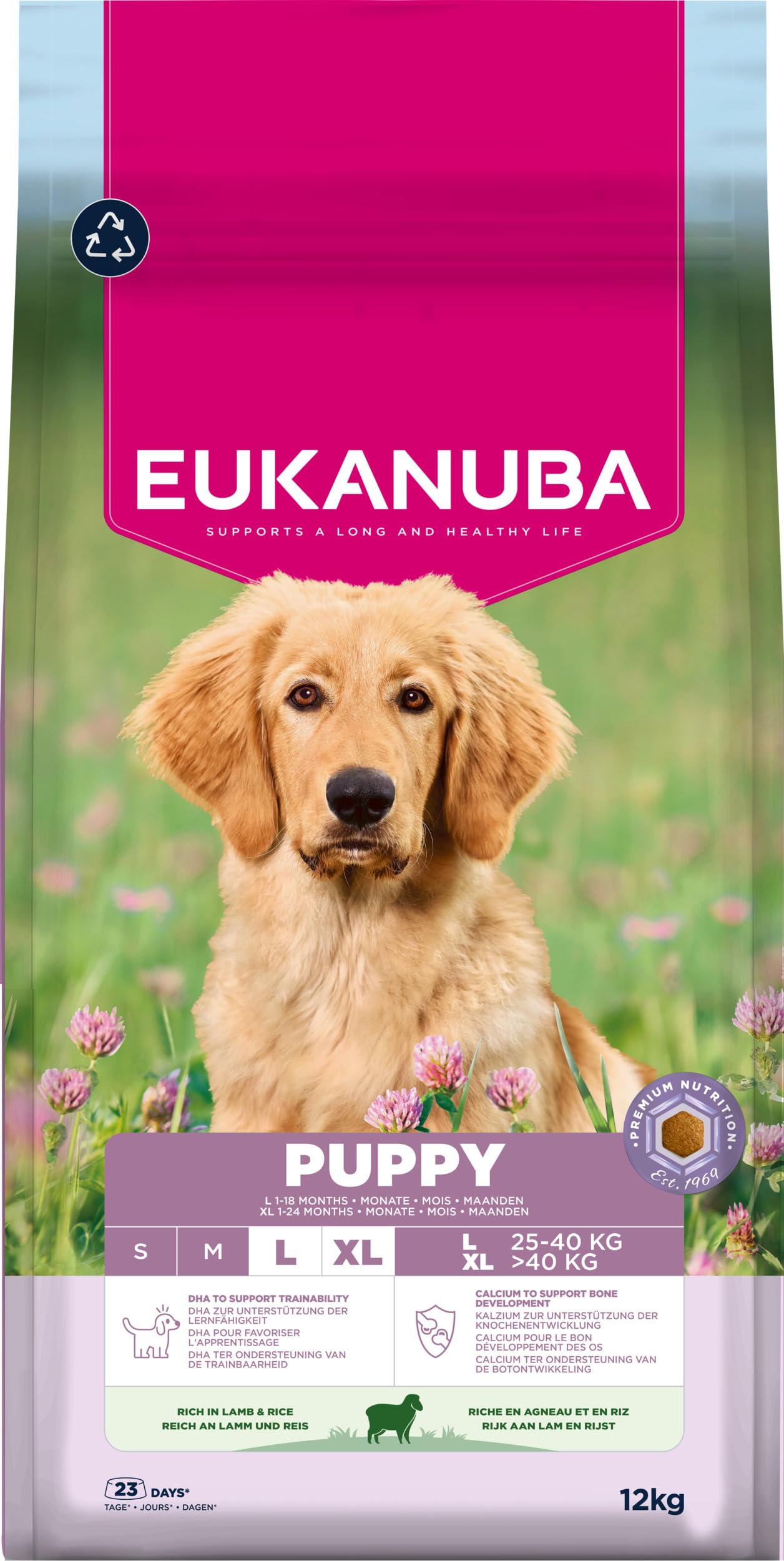 EUKANUBA Cibo secco per Cuccioli con agnello e riso per razze di taglia grande - Alimento secco premium per Cani giovani, 12 kg