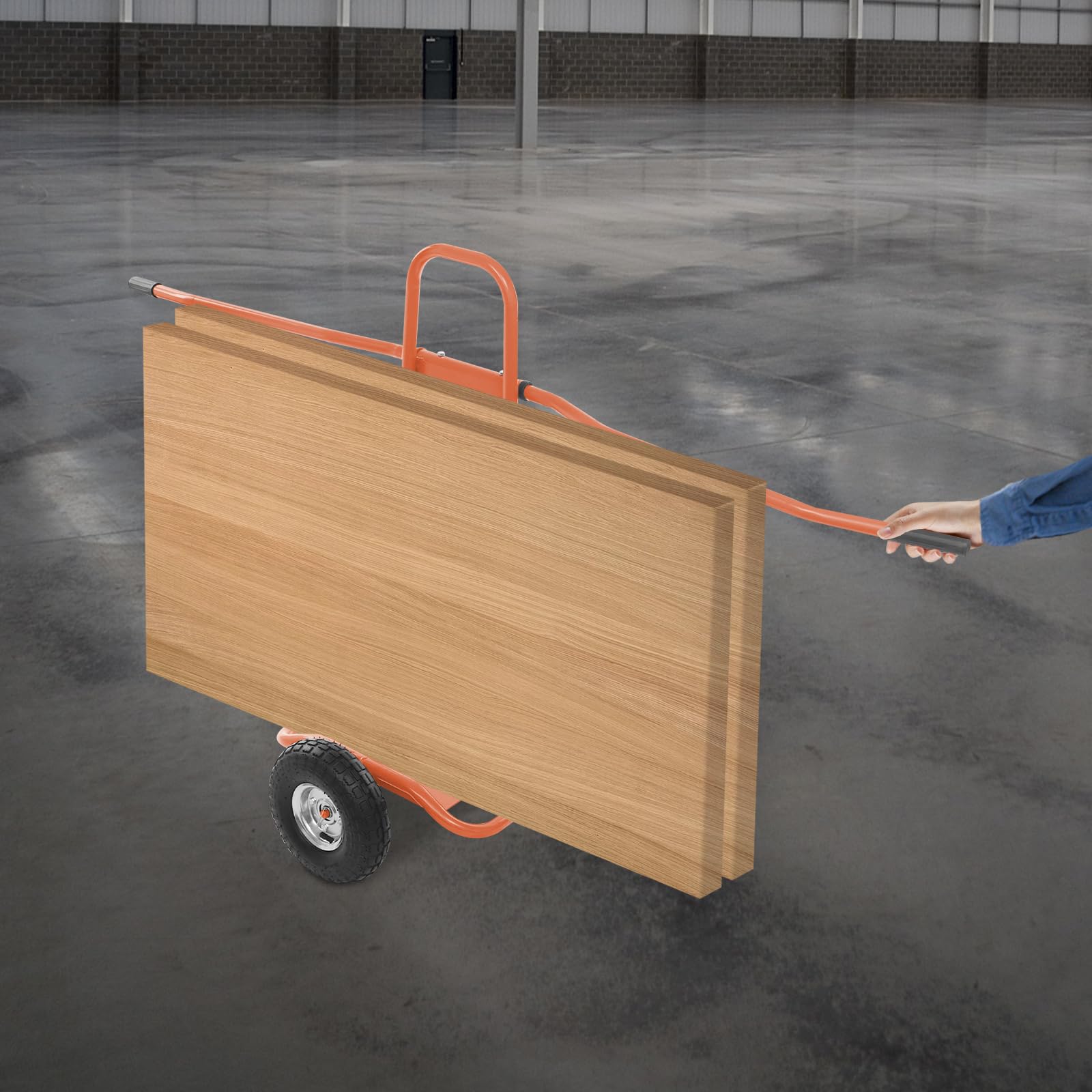 Plattenkarre Plattenwagen – Tragkraft 220 kg, Platten Transportwagen mit 2 Vollgummi Rädern, Schwerlast Plattentransportwagen für Platten, Fenstern, Holzplatten (Orange)