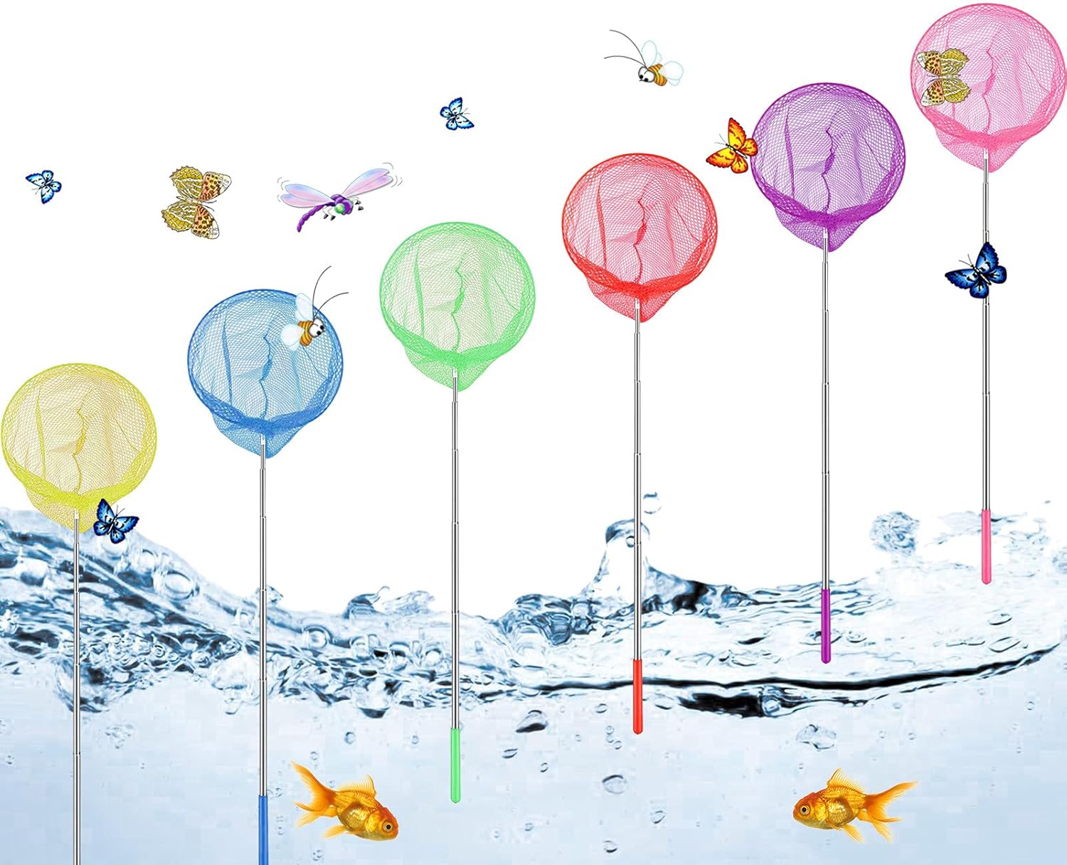 U/D 6 PCS Kids Telescopic Butterfly Net,Colorful Catching