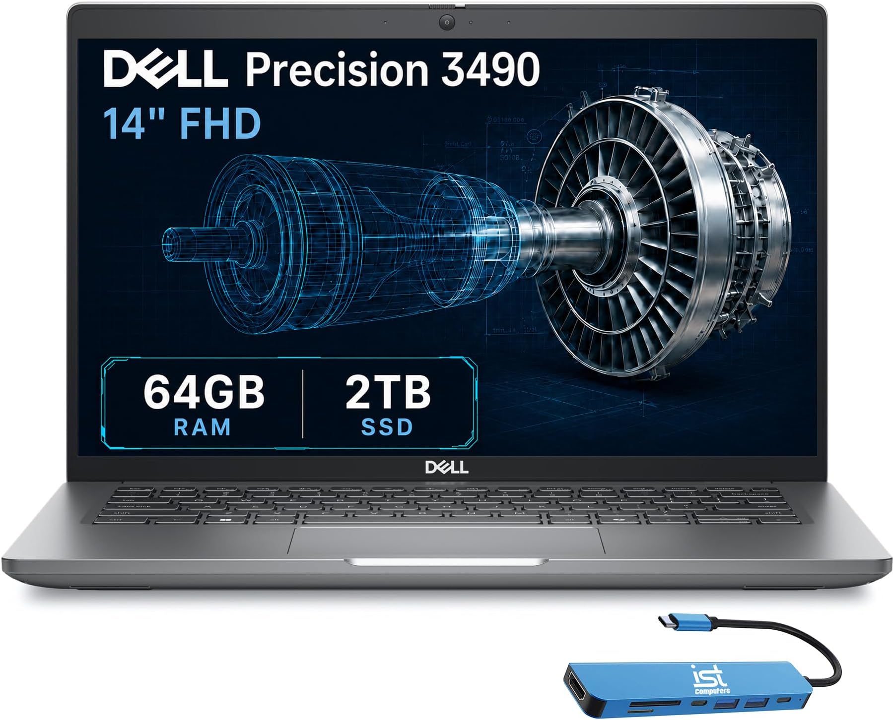 Dell Precision 3490 Mobile Workstation Laptop, 14" FHD, 64GB DDR5, 2TB SSD | 14-Core Ultra 5 135H, > i7-1355U, AI PC for Architect, Business, Engineer, 2x Thunderbolt 4, RGB Webcam, IST HUB, Win 11 Pro