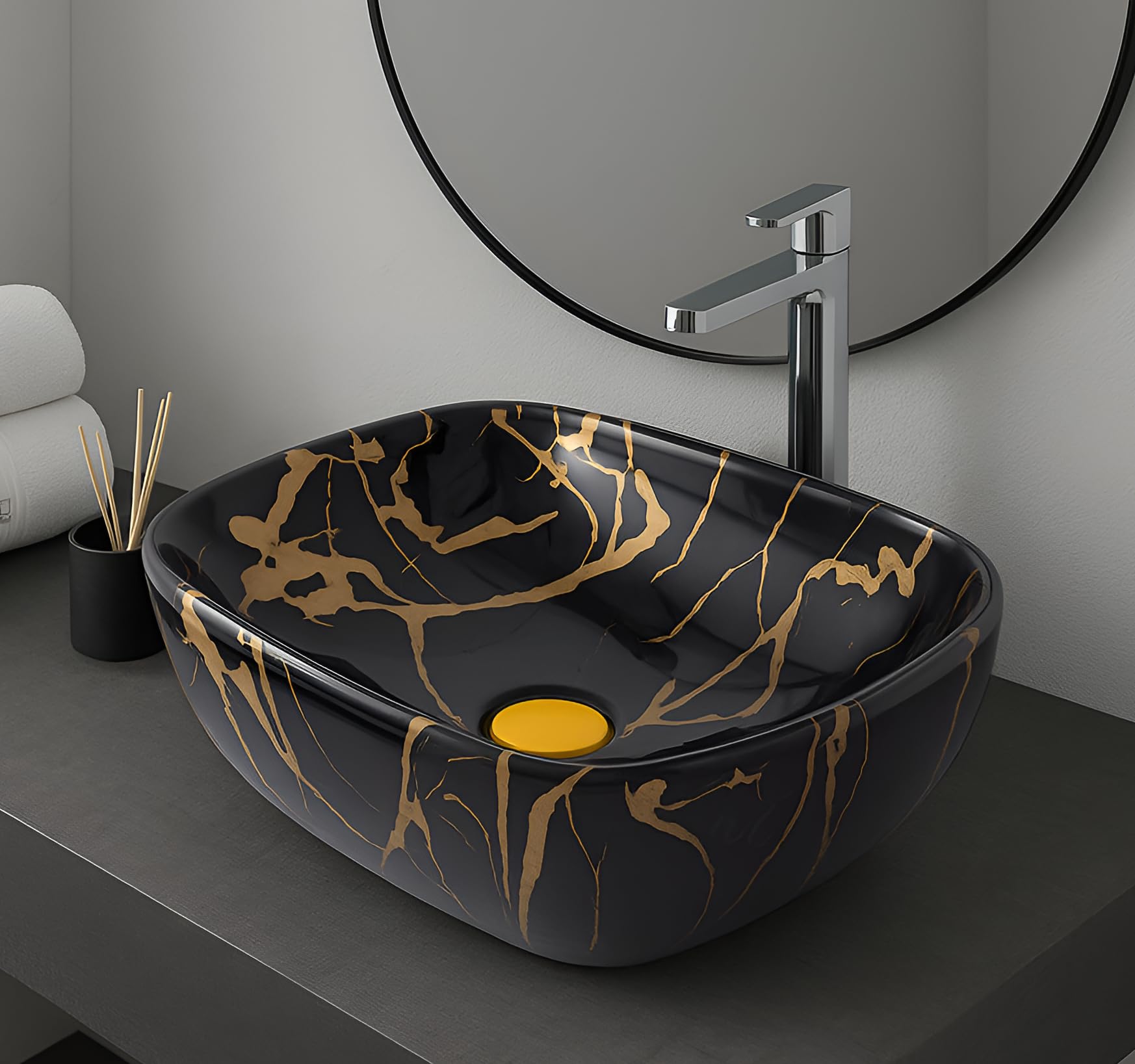 OSOSAM Tabletop Wash Basin For Bathroom | Ceramic Glossy White Countertop Washbasin | Vessel Sink For Hotel, Dining Hall, Vanity | 18 x 13 x 5.5 Inches (MS-144) 3