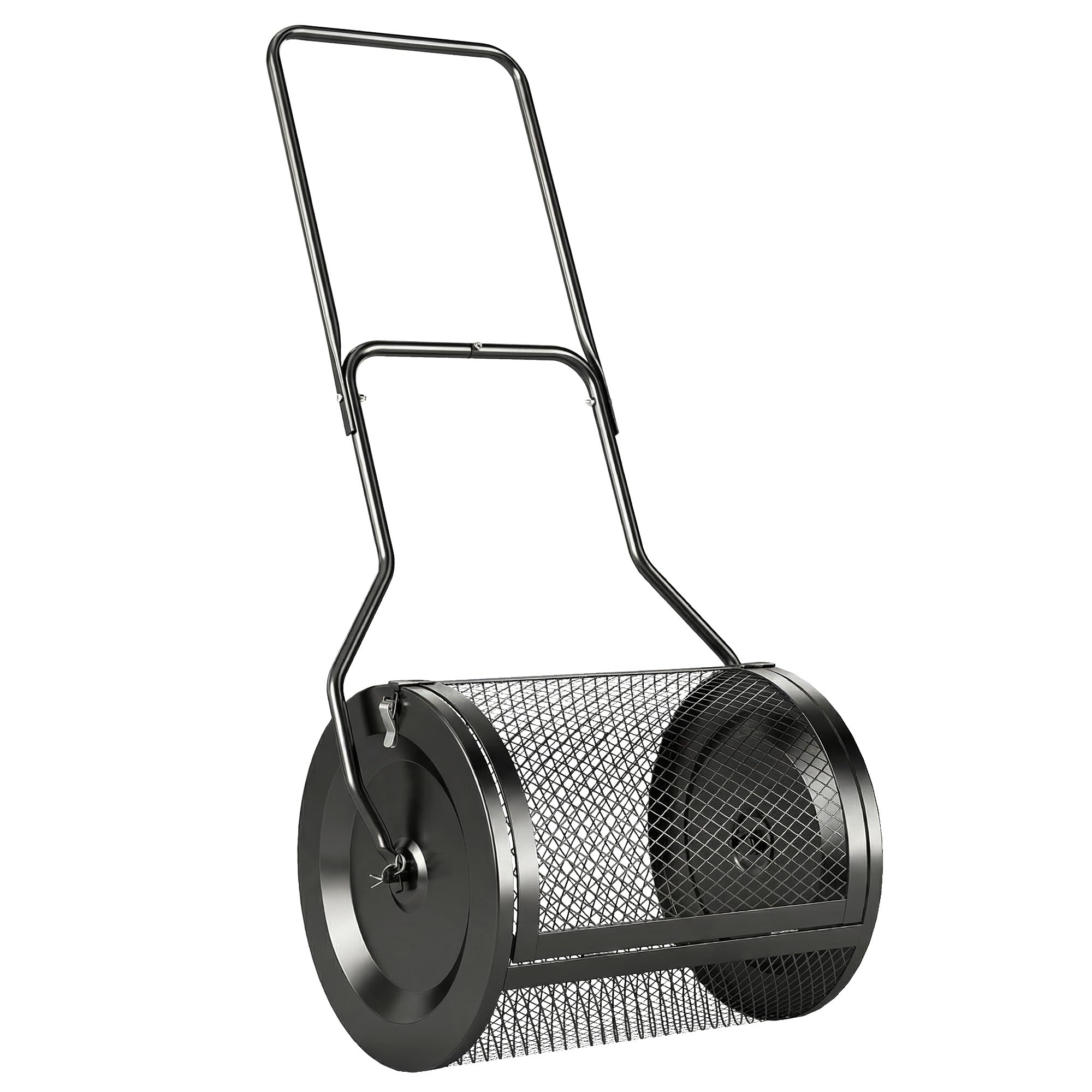 Outsunny Esparcidor de compost y turba 20" cesta malla metálica Negro | Mango en U desmontable de 34/80 cm, para siembra y esparcimiento de estiércol