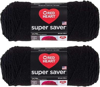 Bulk Buy Red Heart Super Saver 2-pack Black, 7 oz each skein