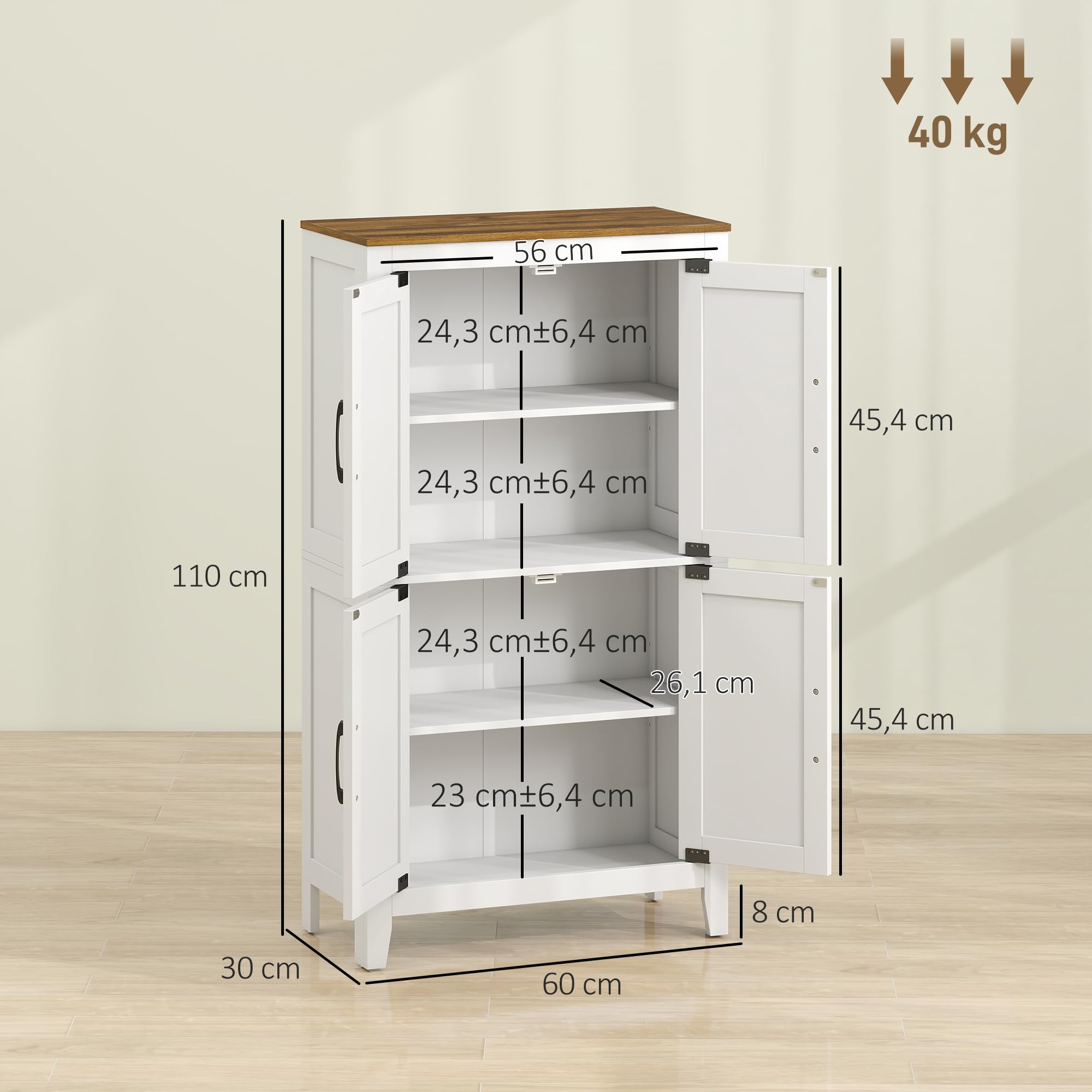 HOMCOM Armario de Baño Estrecho Puertas Tipo Granero 60x30x110 cm Blanco | Mueble Auxiliar de Baño, 4 Estantes, Estantes Ajustables, Ahorro Espacio