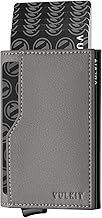VULKIT Card Holder with Double ID Window Leather Wallet RFID Blocking Wallet Automatic Pop Up Card Wallet for Cards and Notes