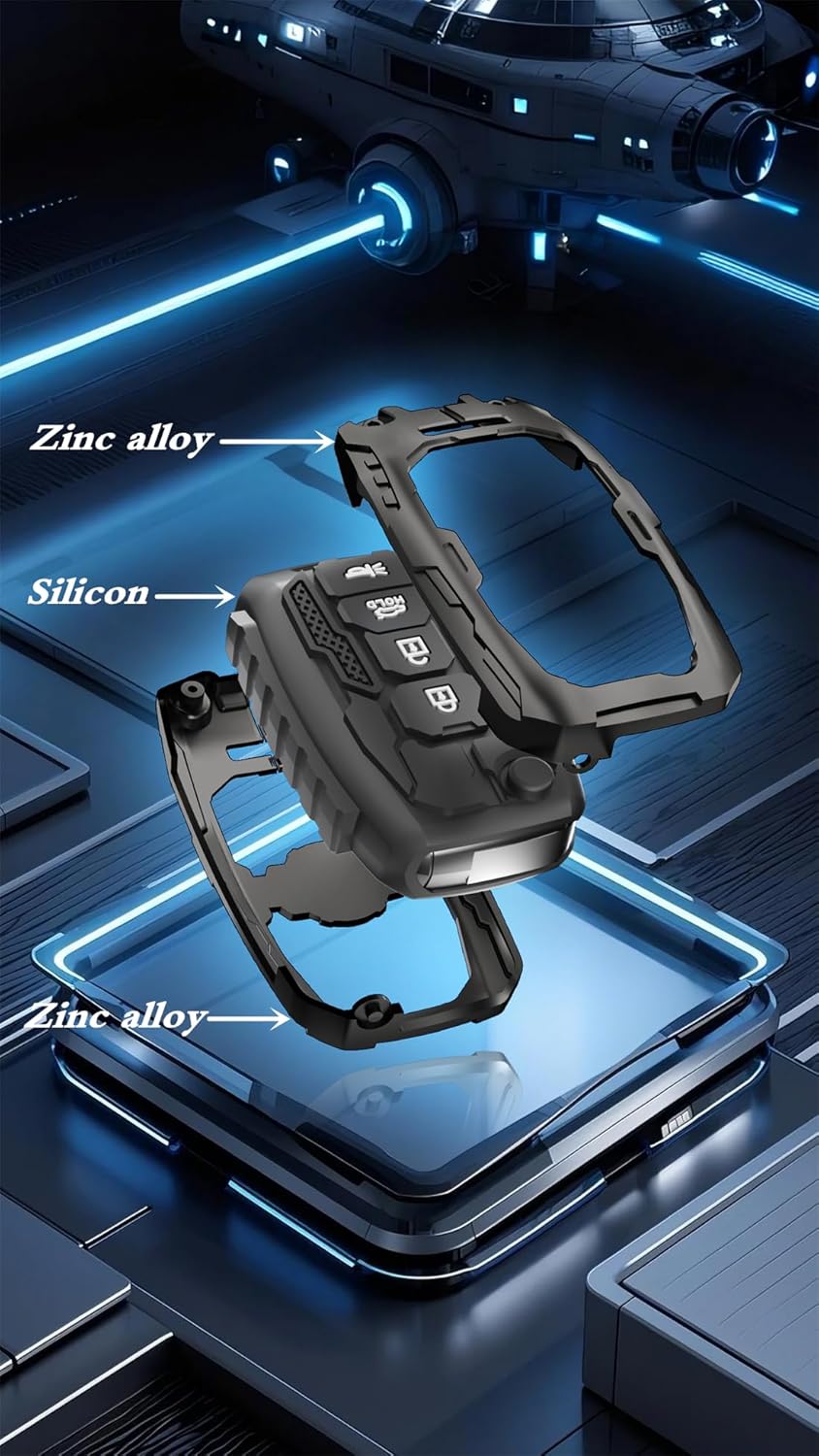 Heavy Key Fob Cover for kia, Key Fob Case Protector Accessories Fits for Kia Soul Sorento Optima Sportage Rio Forte NIRO 4 Buttons Folding Smart Key (Black)