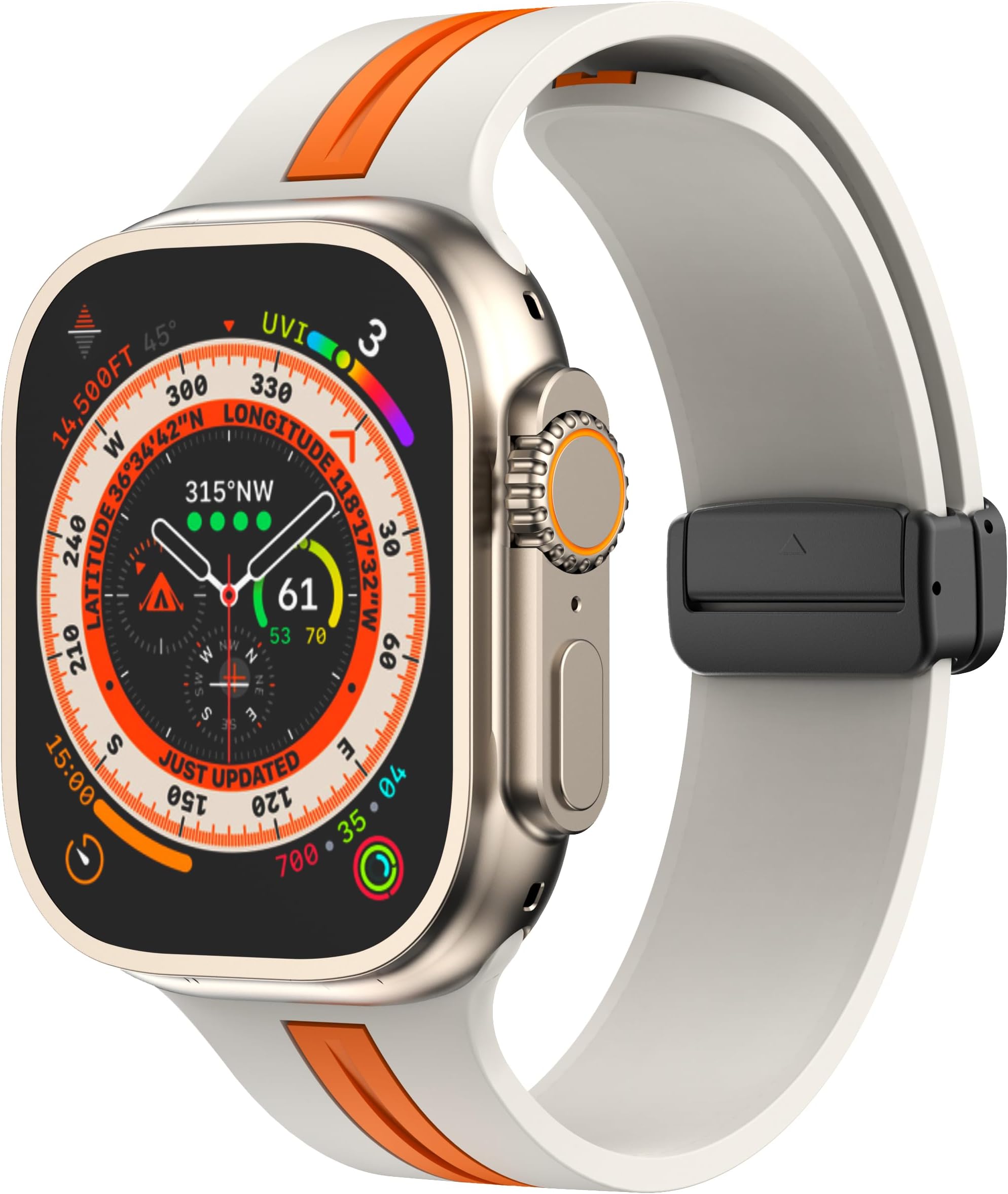 Dado Magnetic Buckle Silicone Band Compatible with Apple watch Series 10 | Ultra 2 | 9 | 8 Ultra | 8 | 7 | 6 49/46/45/44/42 mm, Midline double color Strap