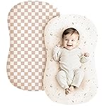 Konssy Muslin Baby Lounger Cover 2 Pack, 100% Cotton Newborn Lounger Cover, Soft and Breathable Lounger Slipcover for Boys Girls, Covers Only (Coffee Check,Moon)