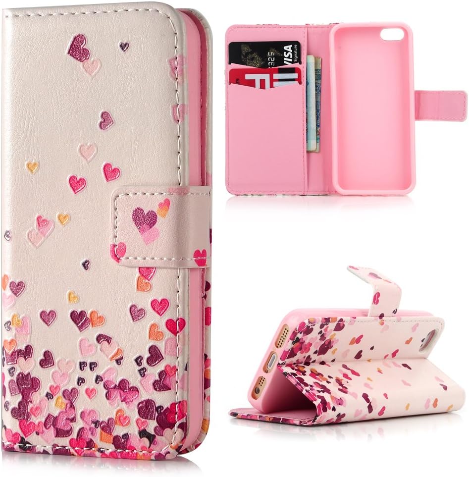 Lanveni iPhone SE 5S 5 Flip Stand Phone Case Cover ,3D Colorful Painting Premium PU Leather Wallet Handset Shell Bookstyle Cellphone Skin Pouch & Magnetic Closure & Card Slots Protective Pocket For iPhone SE & iPhone 5S & iPhone 5 Handphone ,Colorful Love