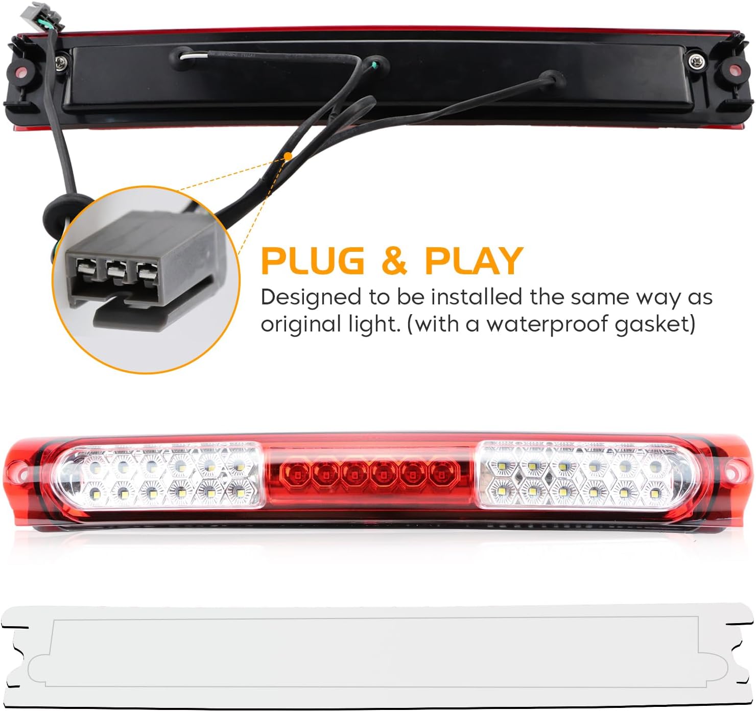 LED Tail Light Assembly + 3rd Brake Light Kit Fit for Ford F150 1997-2003, for F150 Heritage 2004, Taillights (Clear Lens) and High Mount Stop Light (Red Lens), 3 Pcs