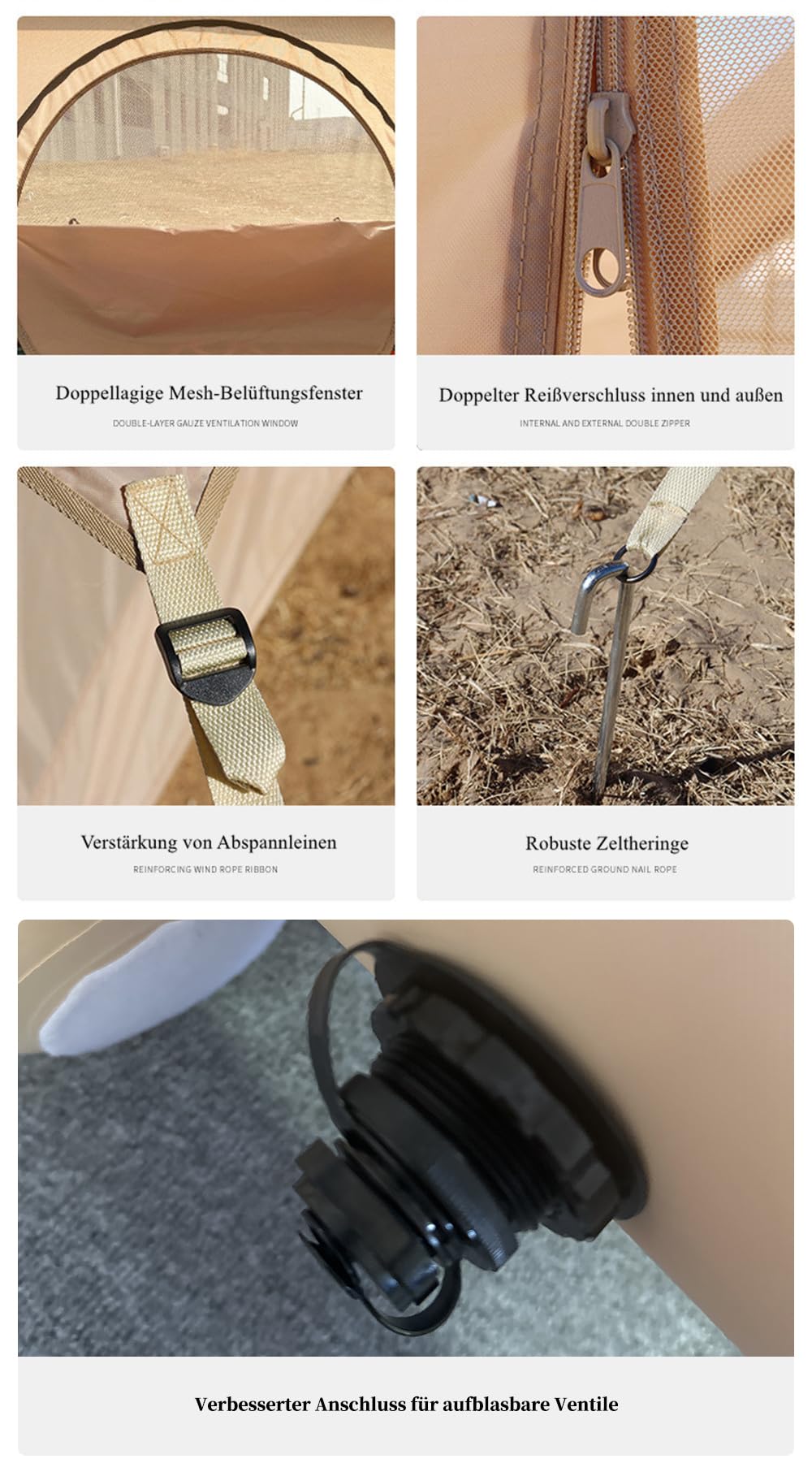 TentHome Aufblasbare Zelte Camping Wasserdicht Glampingzelt Familienzelt Stehhöhe Luxuszelt mit Pumpe für 2-6 Personen