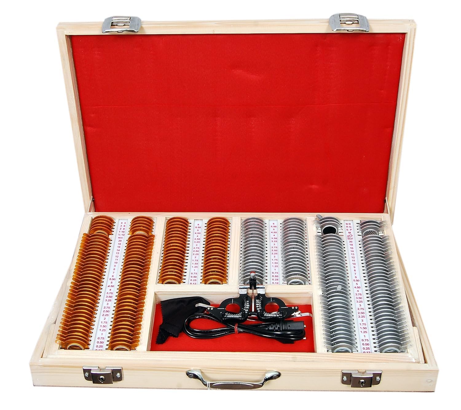 Illuminated 225 Trial Glass Lens Set Eye Testing Box with Adjustable and Lightweight Trial Frame with Wooden Box-image-27